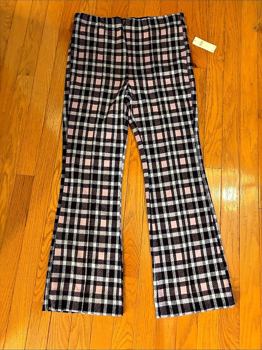 Maeve anthropology Plaid Flare Pants in Black & purple Size Small NWT